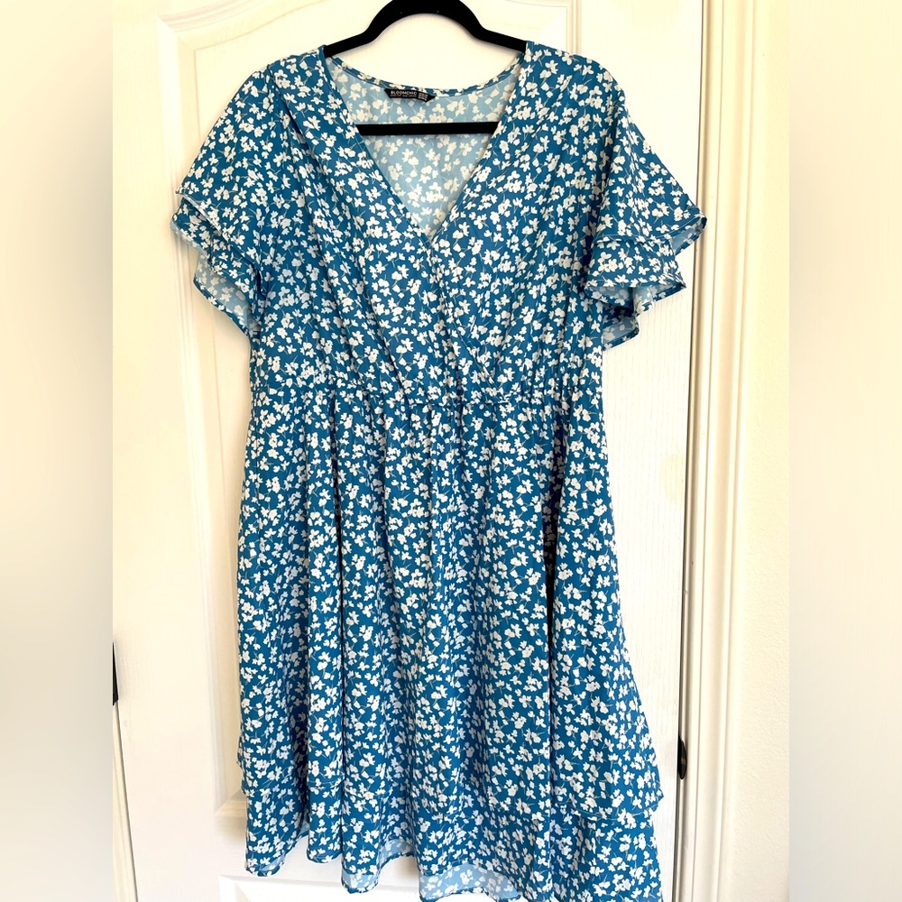 18-20 BloomChic white and blue flora summer dress